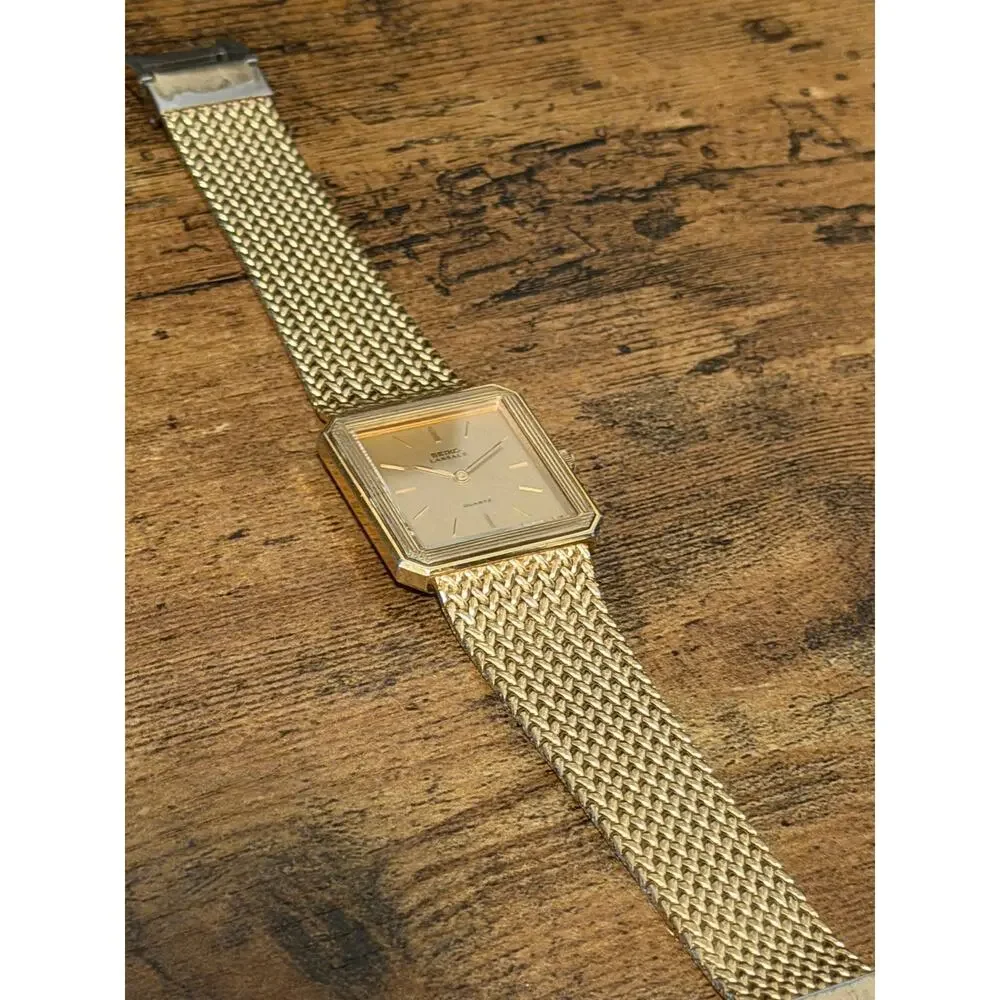 Seiko Lassale Quartz Gold Tone Rectangular Watch Mesh Bracelet